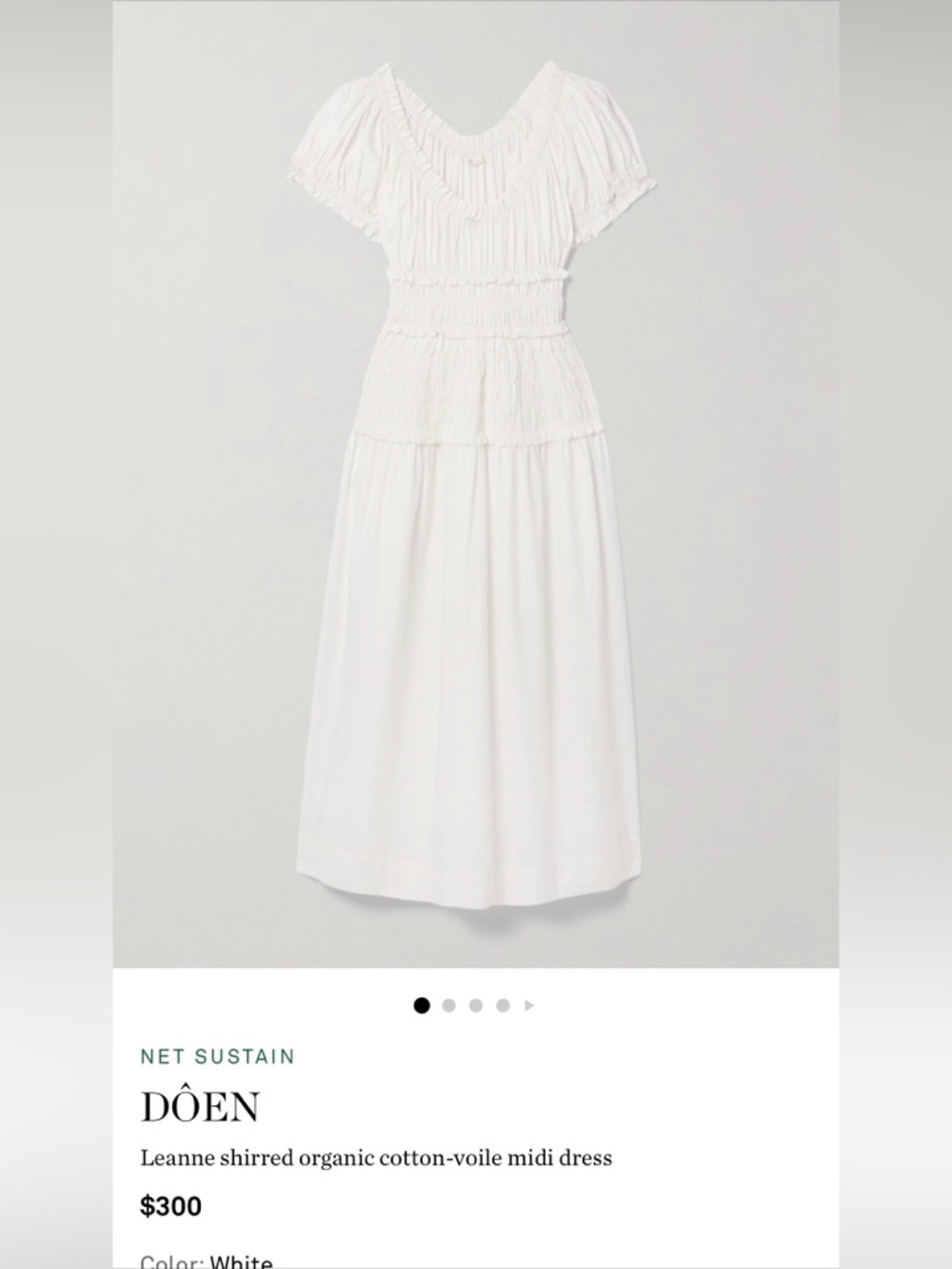 Doen White Smocked Midi Skirt with Ruffle Trim